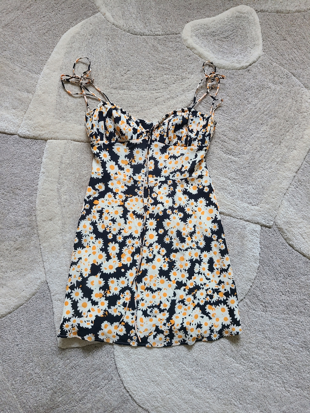 Realisation Par Black Floral Mini Dress with White & Yellow Daisies